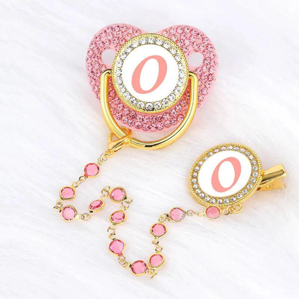 Pink Crystalized Luxury Baby Bling Pacifier Clips