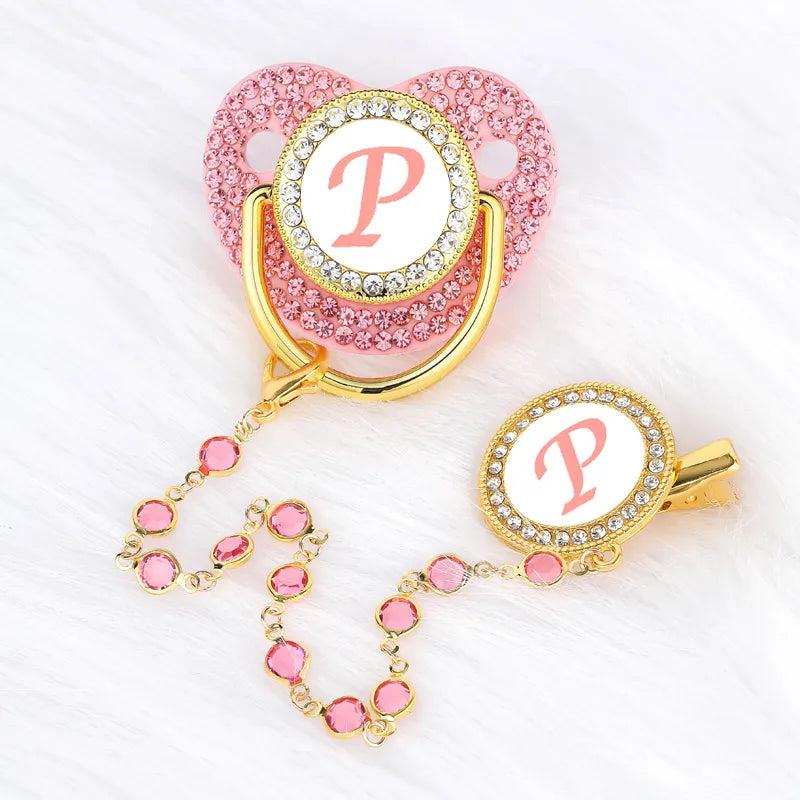 Pink Crystalized Luxury Baby Bling Pacifier & Clips