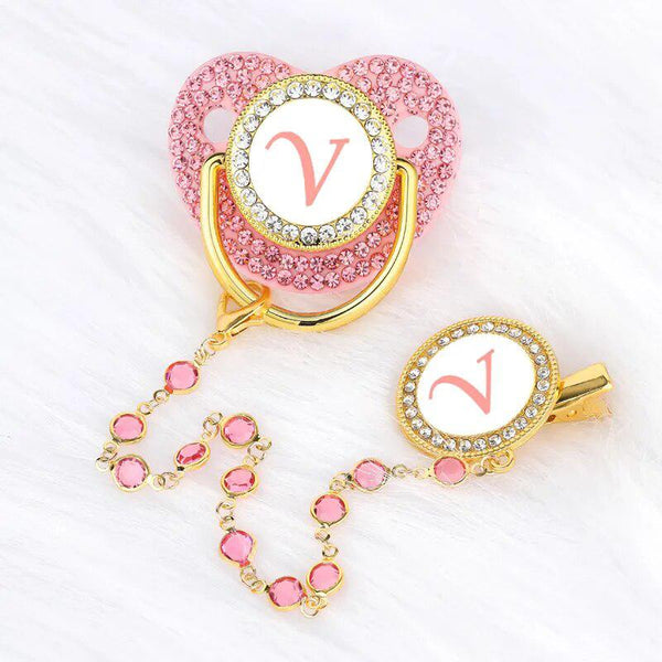Pink Crystalized Luxury Baby Bling Pacifier & Clips