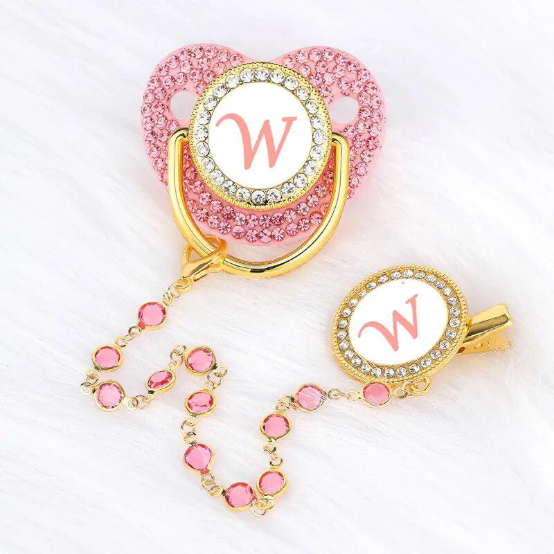 Pink Crystalized Luxury Baby Bling Pacifier & Clips