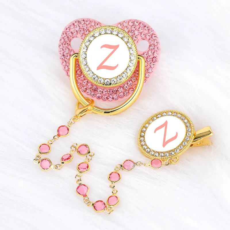 Pink Crystalized Luxury Baby Bling Pacifier & Clips