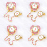 Pink Zircon Luxury Baby Pacifier Clip 26 Letters Newborn Personalized Pacifiers Holder Silicone Infant Teether Nipple BPA Free-Maternity Miracles - Mom & Baby Gifts
