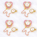Pink Zircon Luxury Baby Pacifier Clip 26 Letters Newborn Personalized Pacifiers Holder Silicone Infant Teether Nipple BPA Free-Maternity Miracles - Mom & Baby Gifts