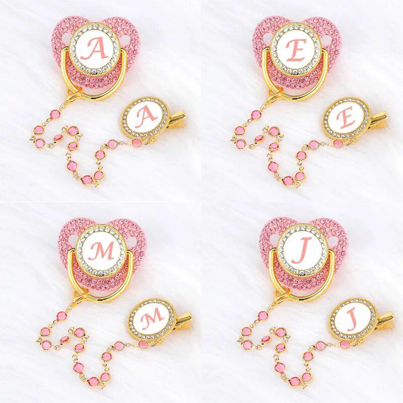 Pink Crystalized Luxury Baby Bling Pacifier & Clips