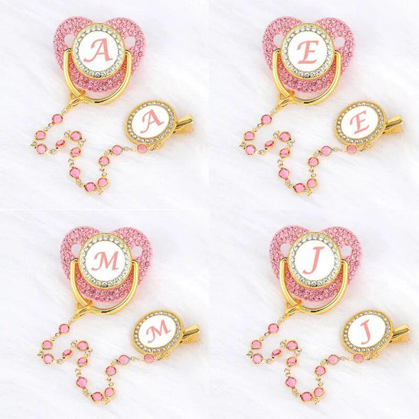 Pink Crystalized Luxury Baby Bling Pacifier & Clips
