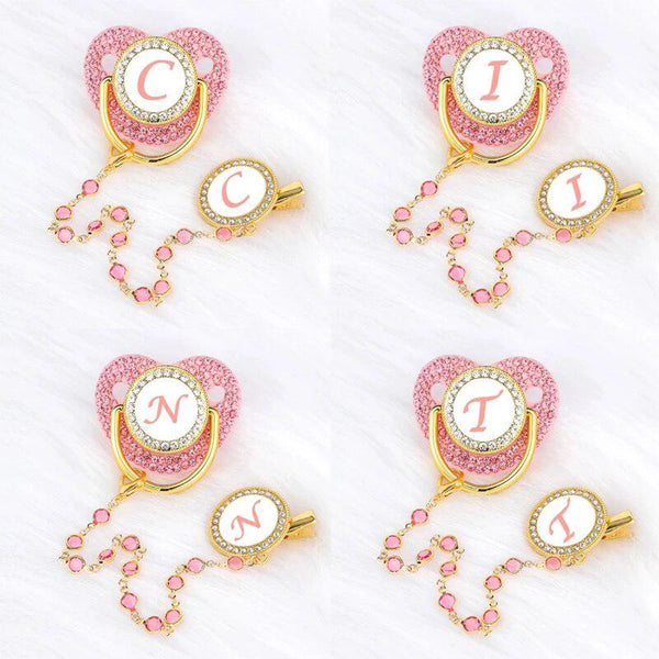 Pink Crystalized Luxury Baby Bling Pacifier & Clips