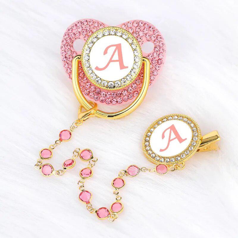 Pink Crystalized Luxury Baby Bling Pacifier & Clips
