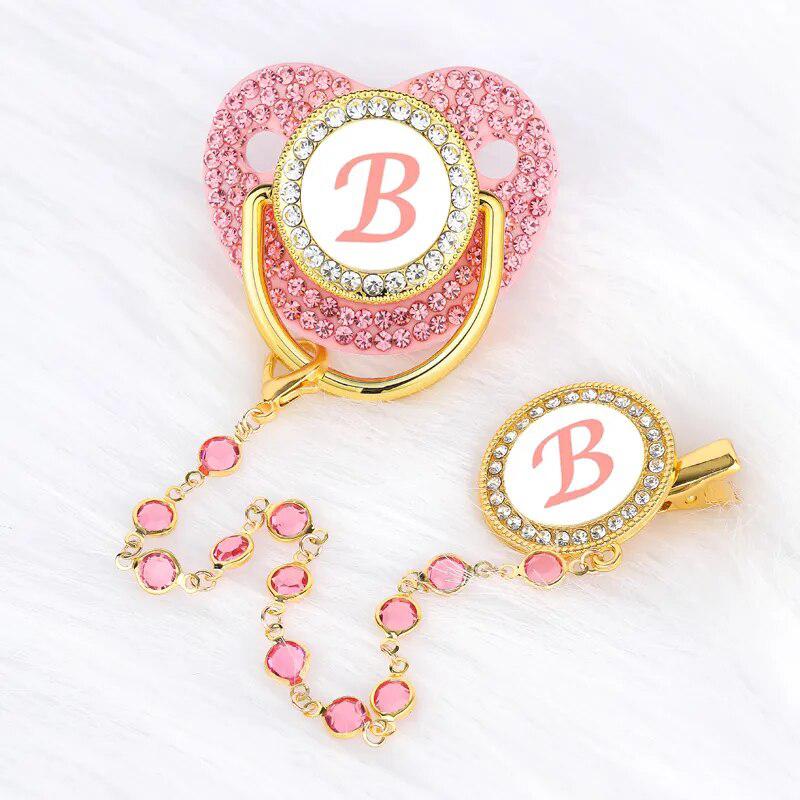 Pink Crystalized Luxury Baby Bling Pacifier & Clips
