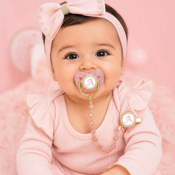 Pink Crystalized Luxury Baby Bling Pacifier & Clips