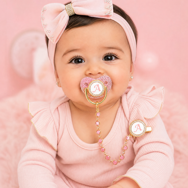 Pink Crystalized Luxury Baby Bling Pacifier & Clips