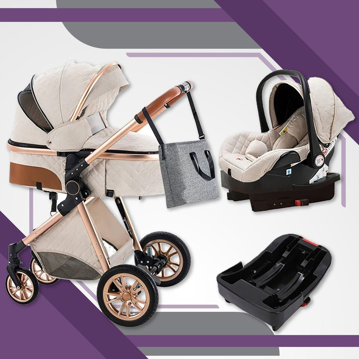 luxury stroller and car seat Premium 3-in-1 Baby Stroller (Car Seat & Base Included) – Maternity Miracles