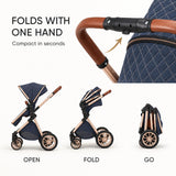 Luxury 3-in-1 stroller one-hand folding feature