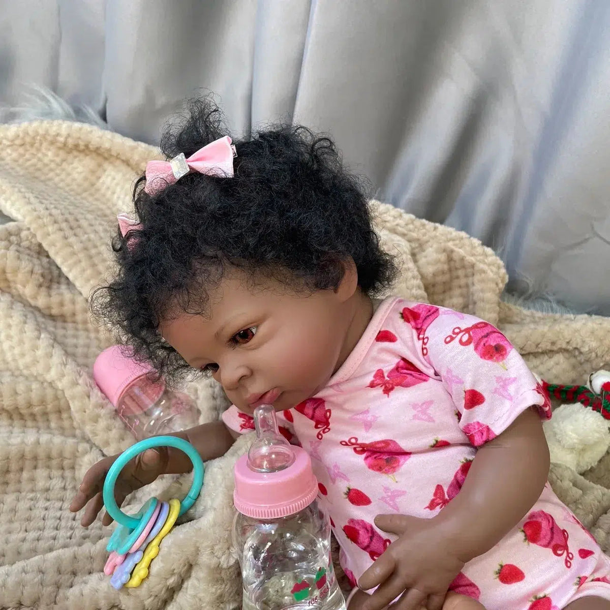 20Inch Finished African American Doll Lanny Black Skin Reborn Baby Newborn With Rooted Hair Handmade Toy Gift For Girls-Maternity Miracles - Mom & Baby Gifts