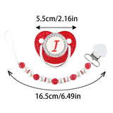 Red Zircon Luxury Baby Pacifier Clip 26 Letters Newborn Personalized Beaded Pacifiers Holder Silicone Infant Teether Nipple 2023-Maternity Miracles - Mom & Baby Gifts