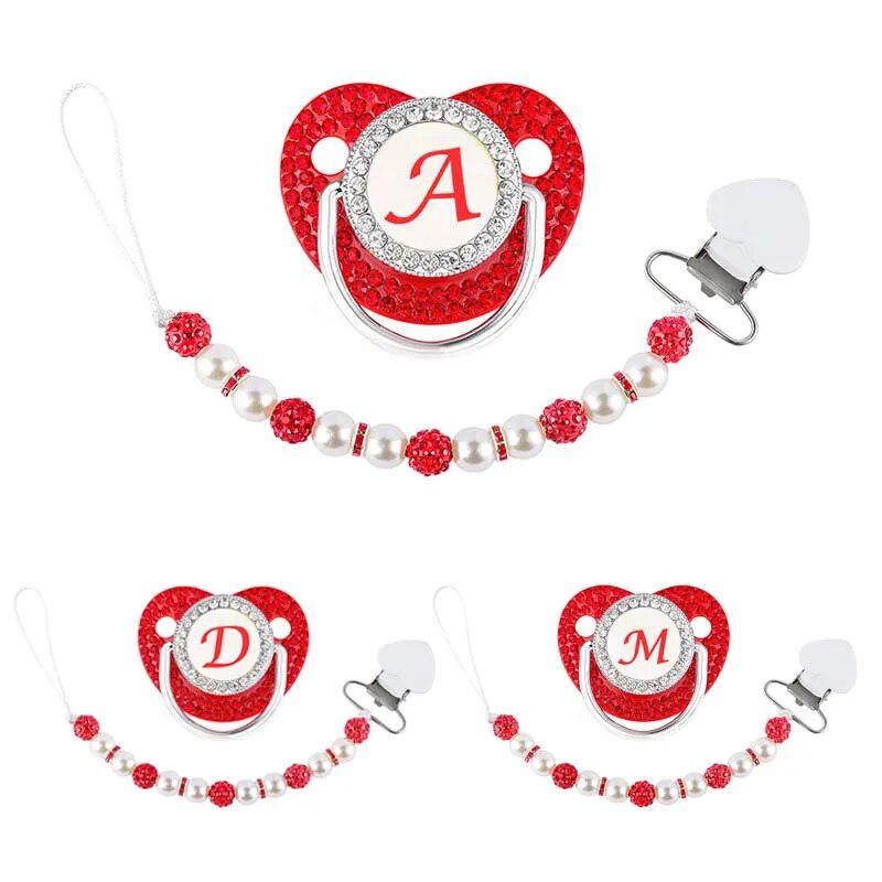 Red Crystalized Luxury Baby Bling Pacifier & Clips