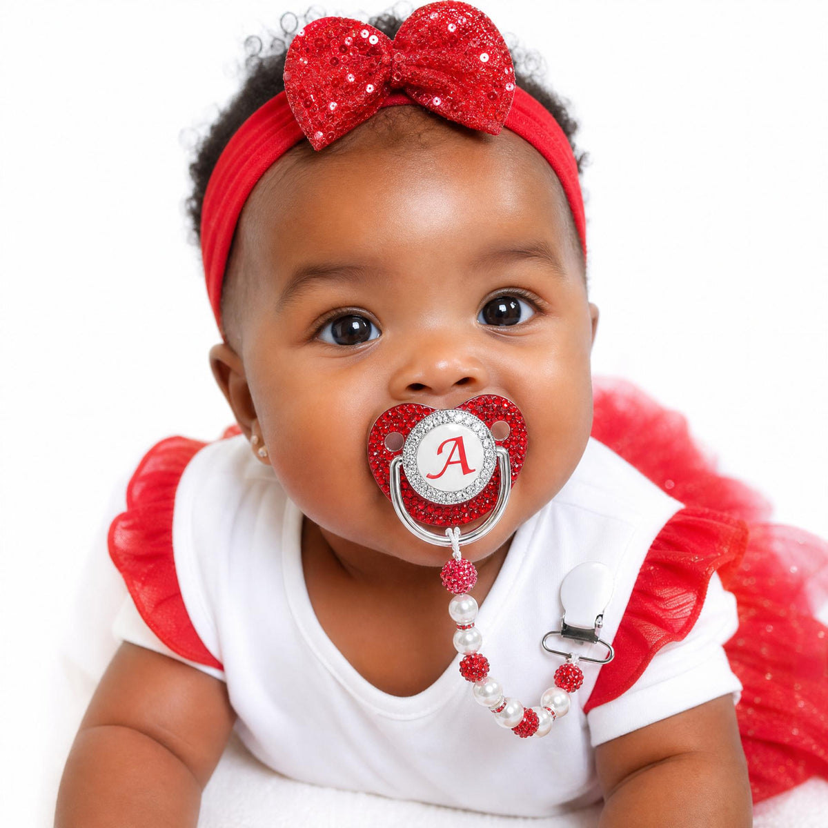 Red Crystalized Luxury Baby Bling Pacifier & Clips