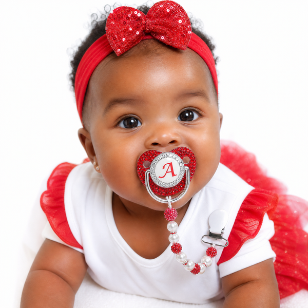 Red Crystalized Luxury Baby Bling Pacifier & Clips