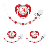 Red Zircon Luxury Baby Pacifier Clip 26 Letters Newborn Personalized Beaded Pacifiers Holder Silicone Infant Teether Nipple 2023-Maternity Miracles - Mom & Baby Gifts
