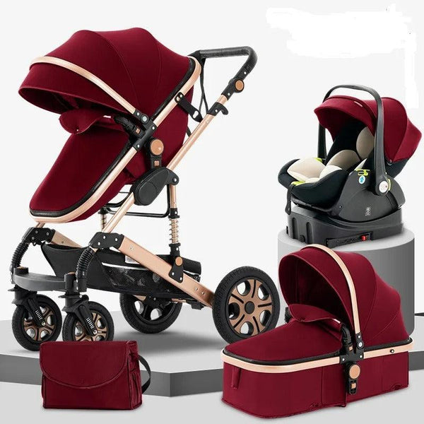 Red Luxury 3-in-1 Baby Stroller (ISOFIX BASE INCLUDED)-Maternity Miracles - Mom & Baby Gifts