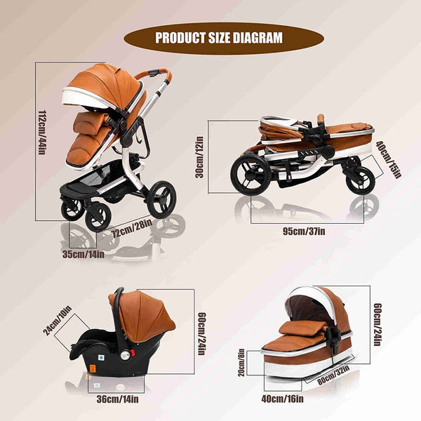 Royal Brown 3-in-1 Baby Stroller 2022 Luxury Travel System (Car Seat Base Included)-Maternity Miracles - Mom & Baby Gifts