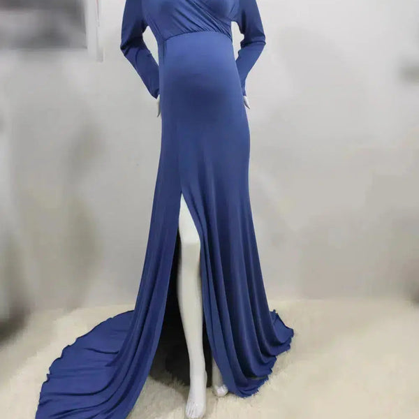 Shoulderless Maternity Maxi Gown Dark Blue / L Shoulderless Maternity Maxi Gown Dark Blue / L