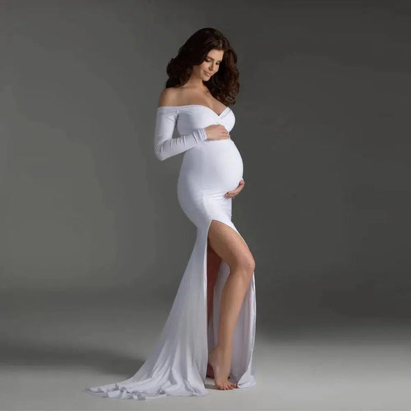 Sexy Shoulderless Maternity Dresses For Photoshoot Maxi Gown Baby Shower Women Pregnant Photography Clothes Long Pregnancy Dress-Maternity Miracles - Mom & Baby Gifts