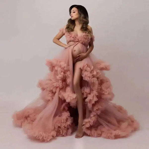 Sexy Pregnant Women Photography Props Dresses Pink Premama V Neck Evening Party Baby Shower Dress Maternity Photo Shoot Clothing-Maternity Miracles - Mom & Baby Gifts