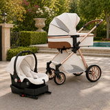 Creamy white stroller travel system rear view