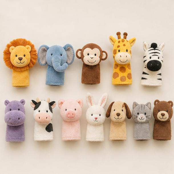 12-piece soft animal finger puppet set