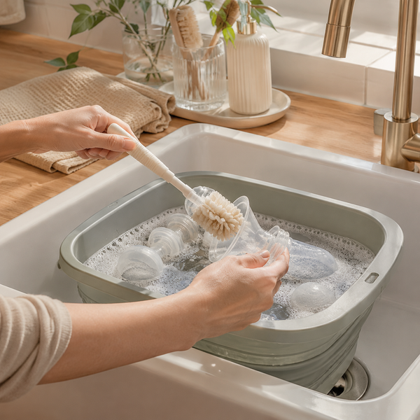 Adult washing pump parts in the dedicated collapsible basin