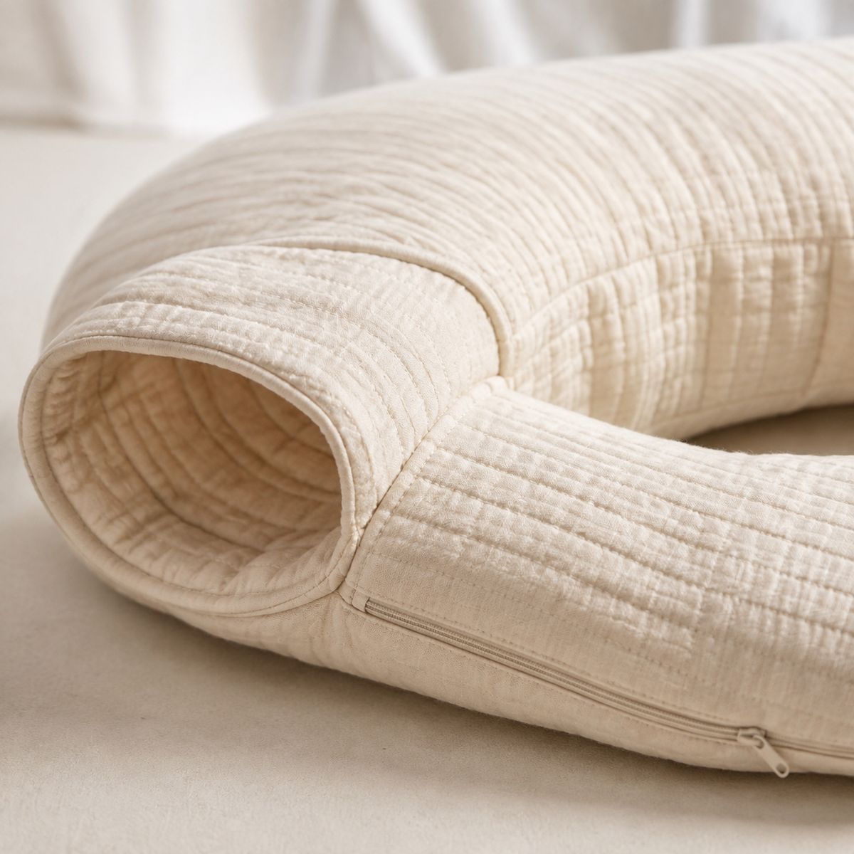 Close-up of the soft quilted cover and sleeve opening
