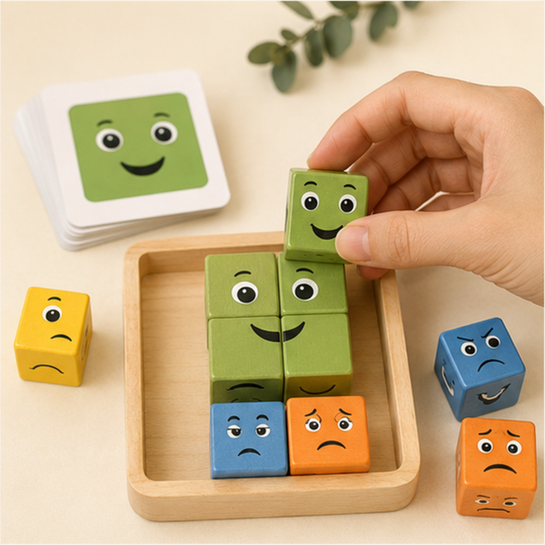 Feelings Face Match Cube Game in use
