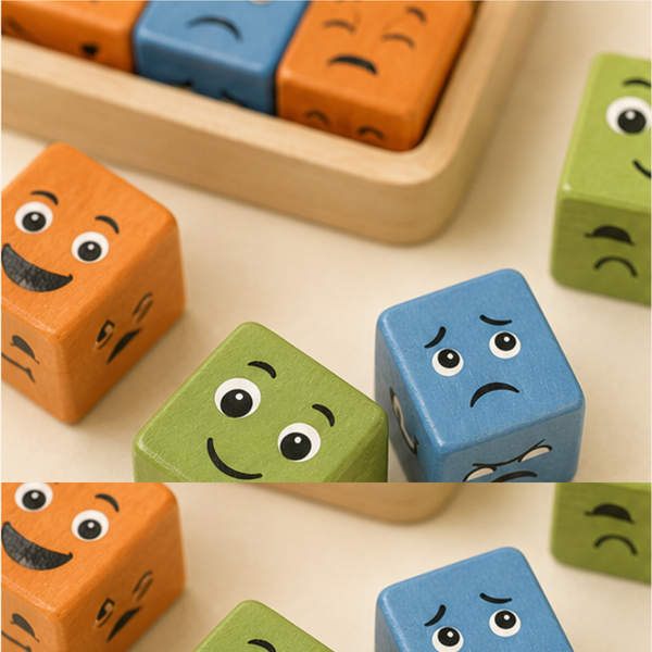 Feelings Face Match Cube Game wooden block details