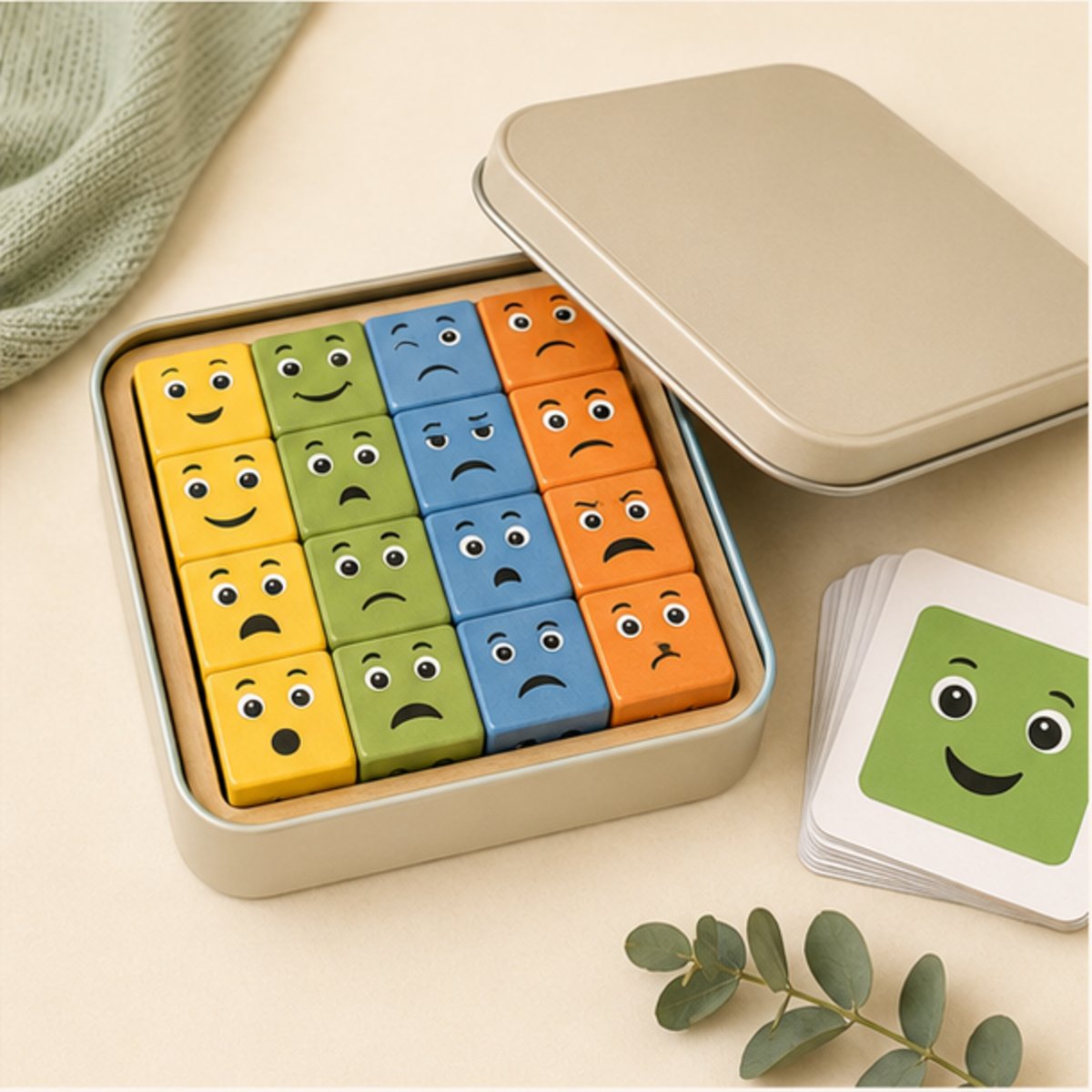 Feelings Face Match Cube Game storage tin