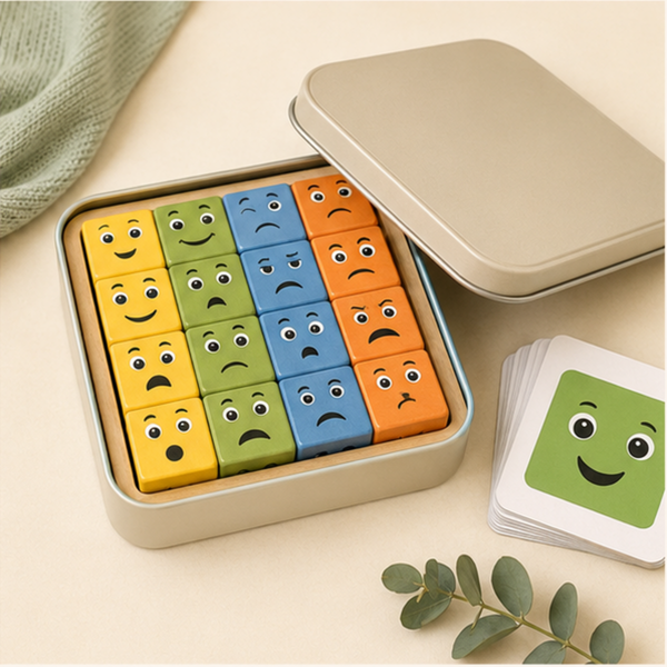 Feelings Face Match Cube Game storage tin