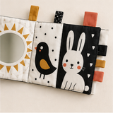 Soft mirror fabric tabs and high-contrast panel details