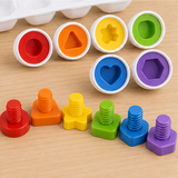 Close view of colorful matching egg shapes and screw activities