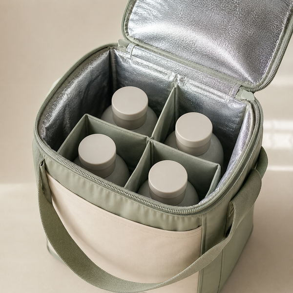Cooler bag thermal lining bottle dividers zipper and carry handle
