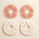 Pair of blush segmented gel breast comfort packs with ivory sleeves