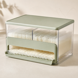 Close-up of freezer organizer front access divider and stackable lid