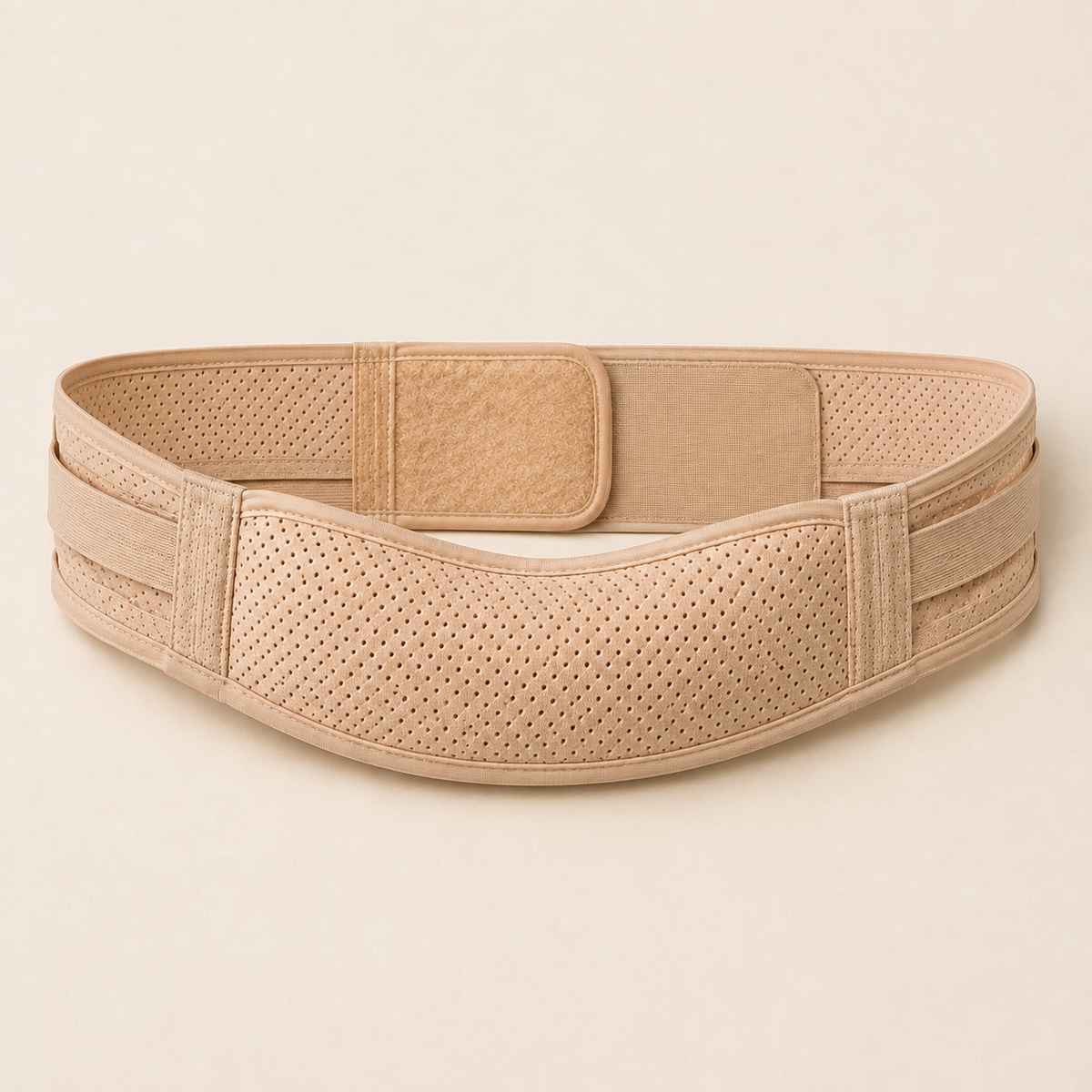 Close view of perforated knit, curved cradle and adjustable closures