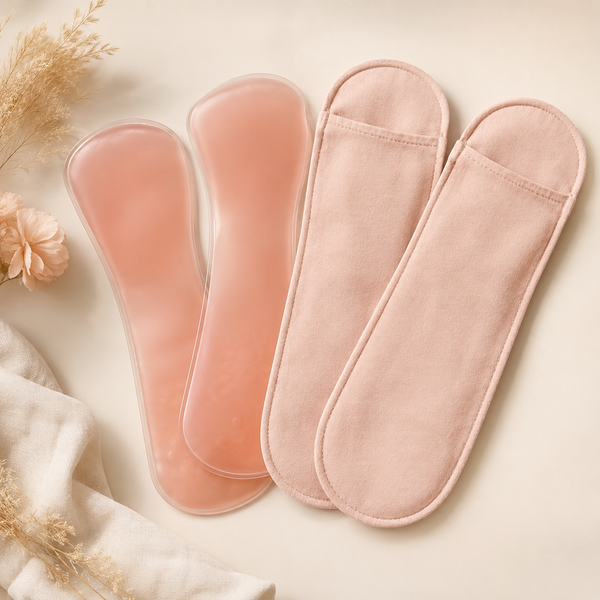Two reusable blush cooling pads with two washable sleeves