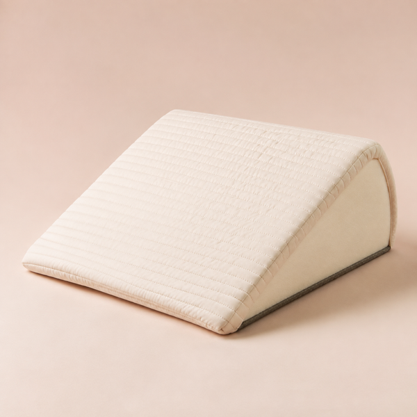 Compact ivory maternity wedge pillow with quilted removable cover