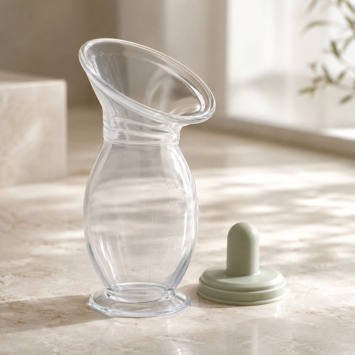 Close-up of flexible silicone milk collector rim stopper and suction base