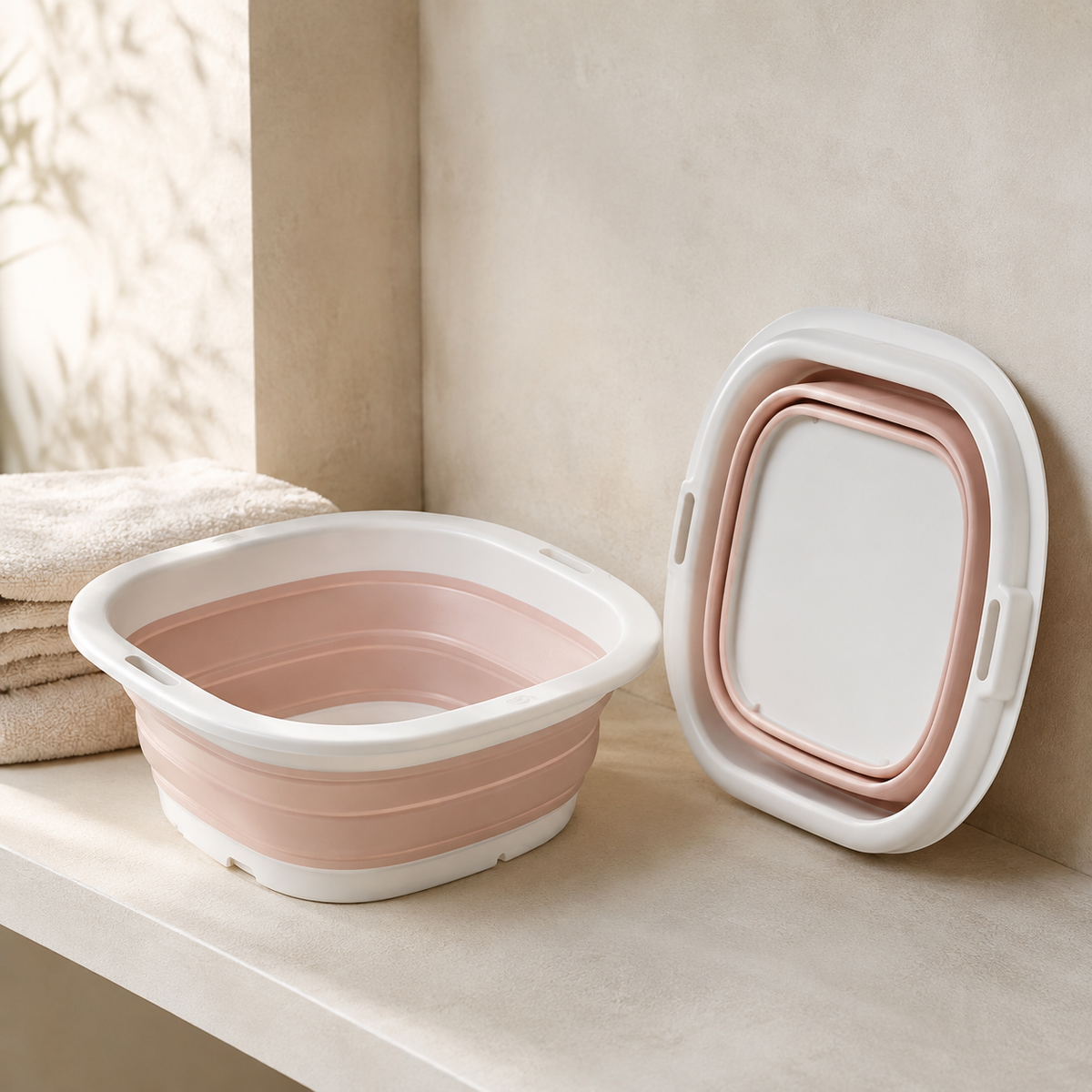 Sitz bath shown open and folded flat for storage