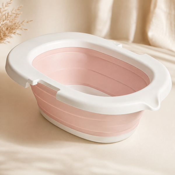 Blush and white collapsible postpartum sitz bath basin