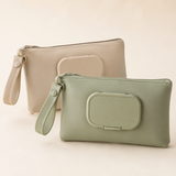 Sage and warm beige refillable travel wipes pouches