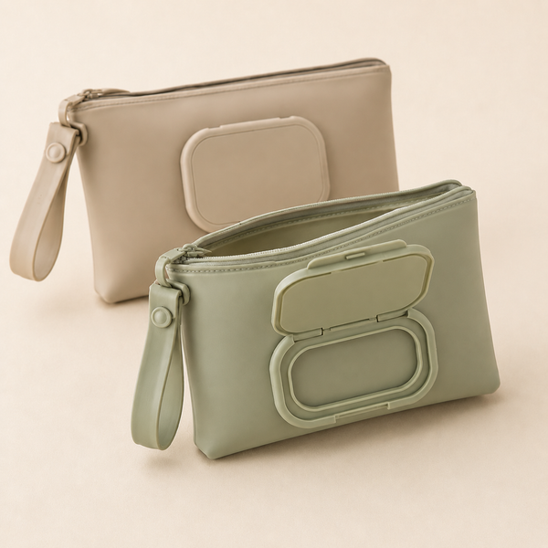 Wide refill zipper, molded flip lid, sealed edges, and snap loop