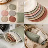 Twelve washable contoured nursing pads with mesh wash bag and waterproof pouch