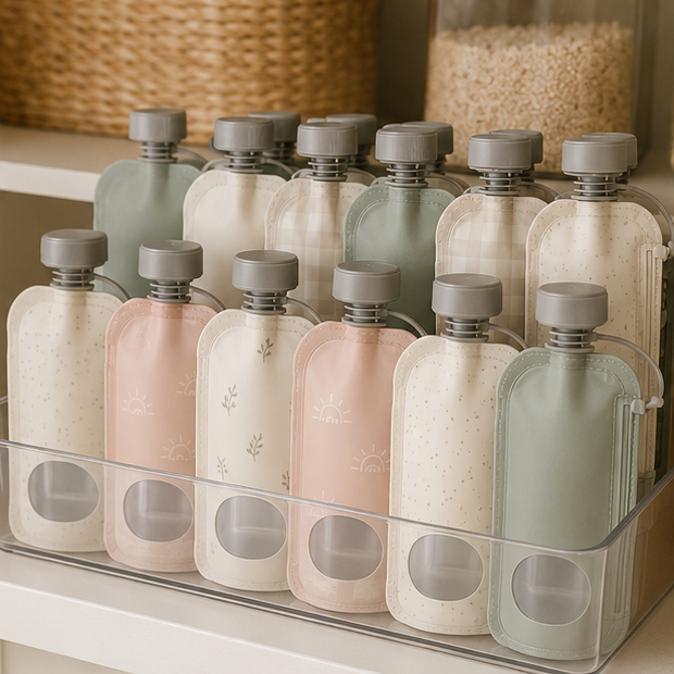 Reusable Baby Food Pouches — 10 Pack — storage and care view